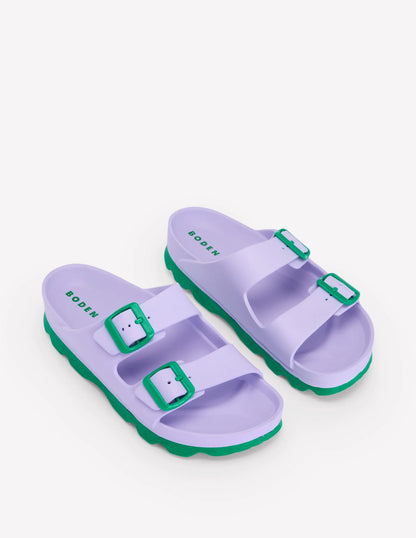 Lyla Double Buckle Sliders-Lavender Purple