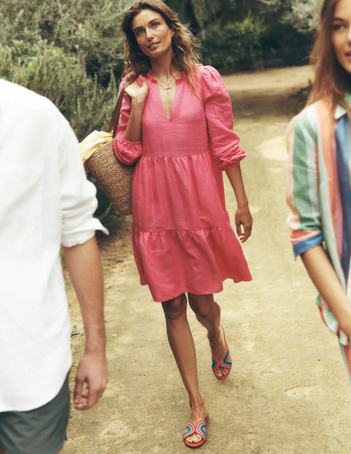 Esme Linen Mini Dress-Pink Peony