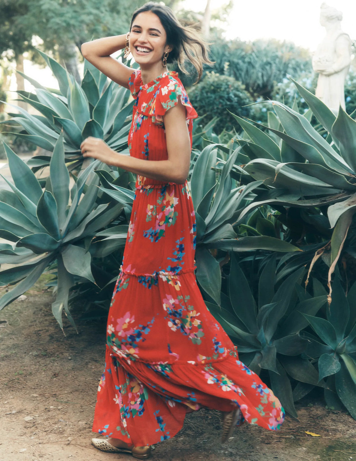 High Neck Sleeveless Dress-Rouge, Delicate Blooms