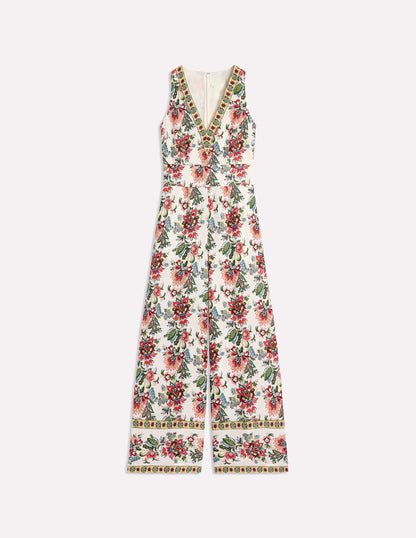V-Neck Linen Jumpsuit-Ivory, Botanica Terrace