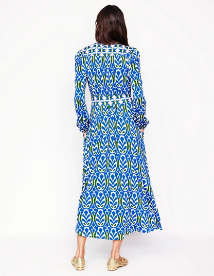 Lily Long Sleeve Midi Dress-Gallery Blue, Leaf Terrace