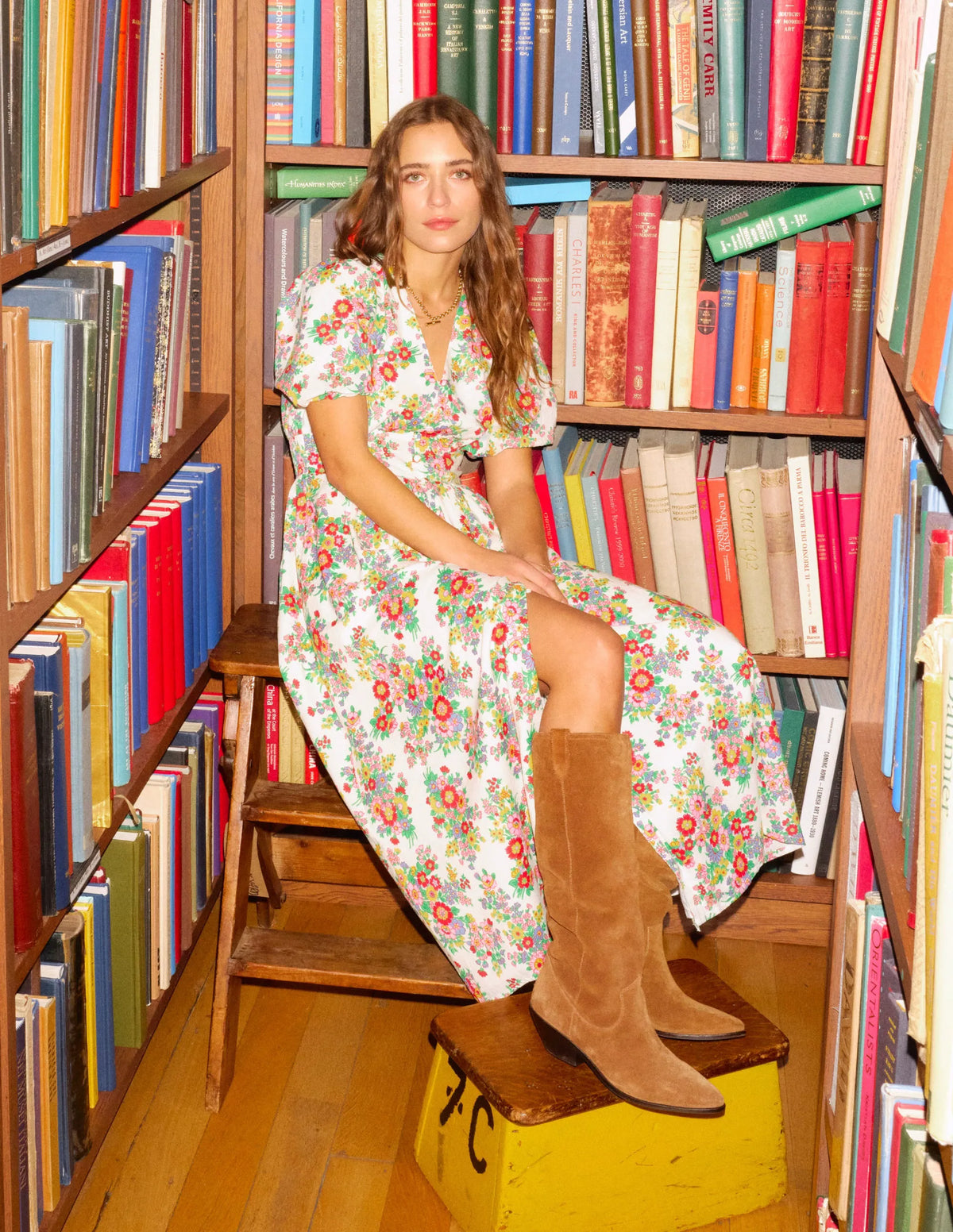 Lillian Cotton Midi Dress-Multi, Bouquet Cluster