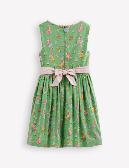 Cotton Linen Vintage Dress-Green Easter Guinea Pigs