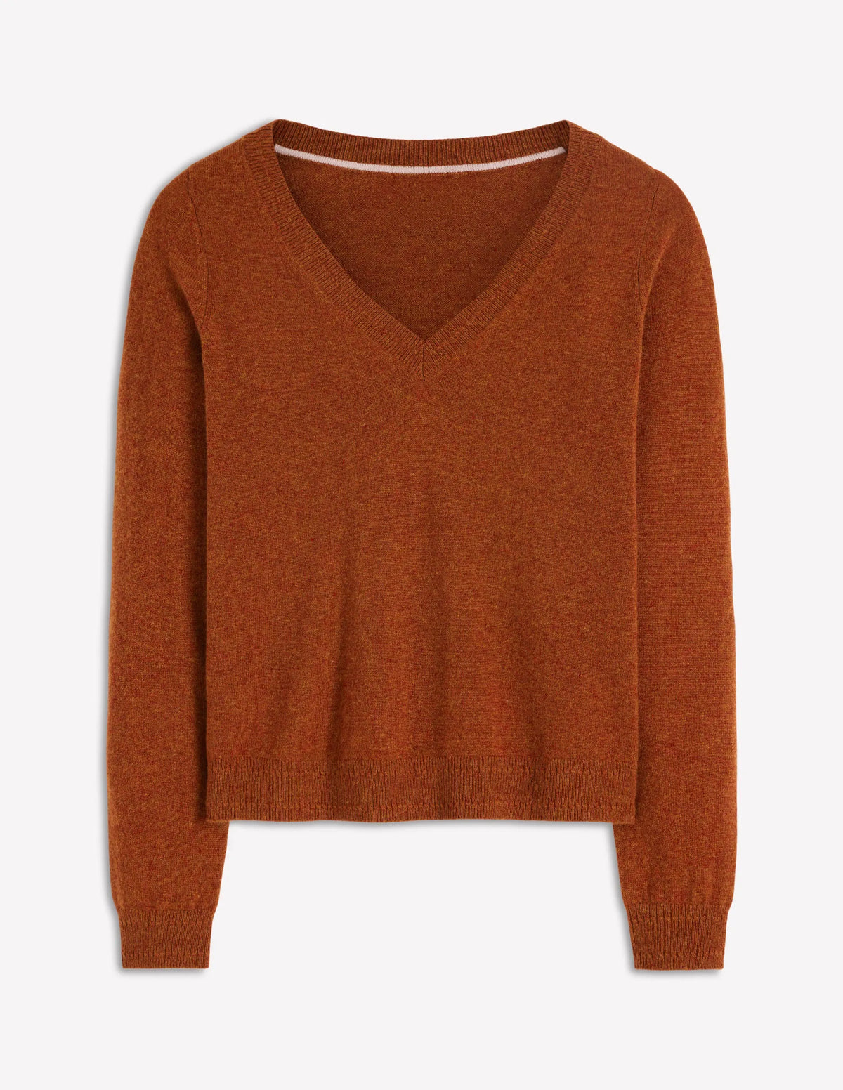 Eva Cashmere V-Neck Sweater-Cognac Melange
