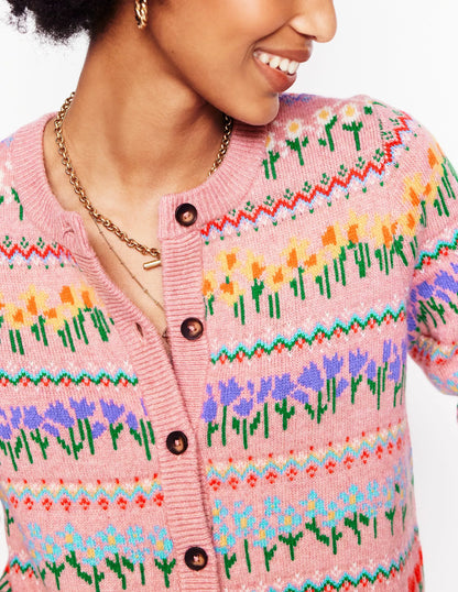 Edie Fair Isle Cardigan-Meadowsweet Pink, Flowers