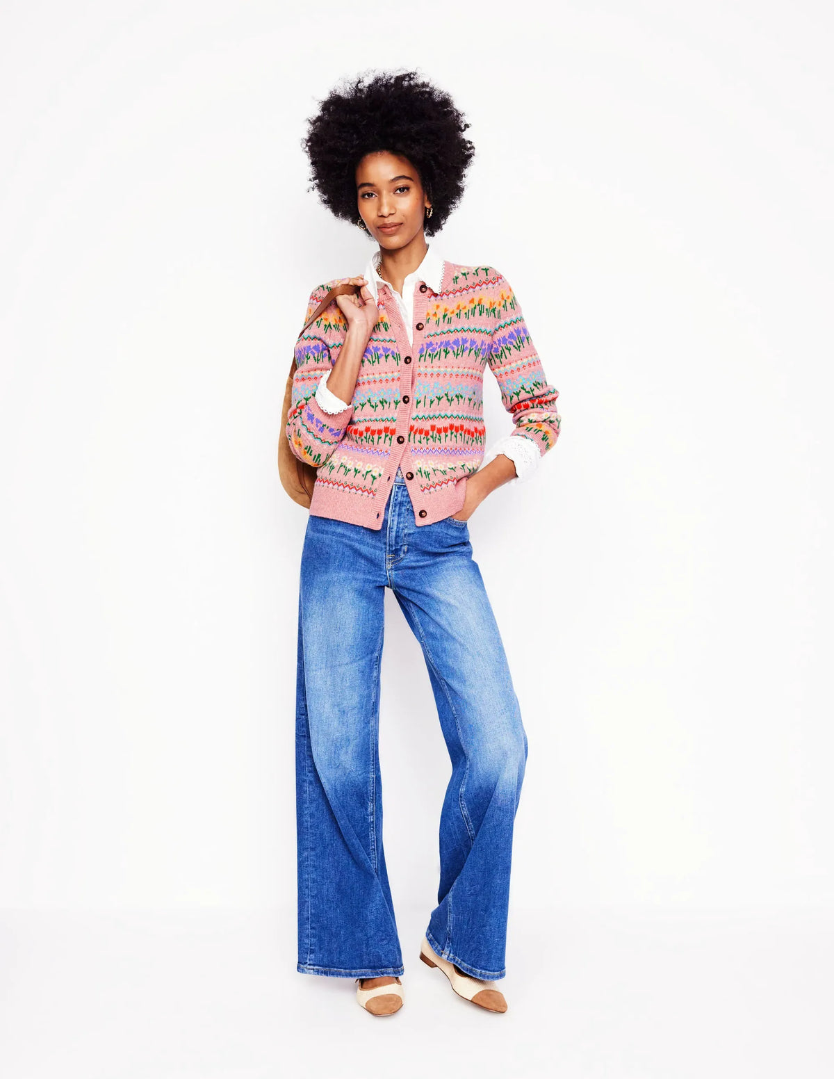 Edie Fair Isle Cardigan-Meadowsweet Pink, Flowers