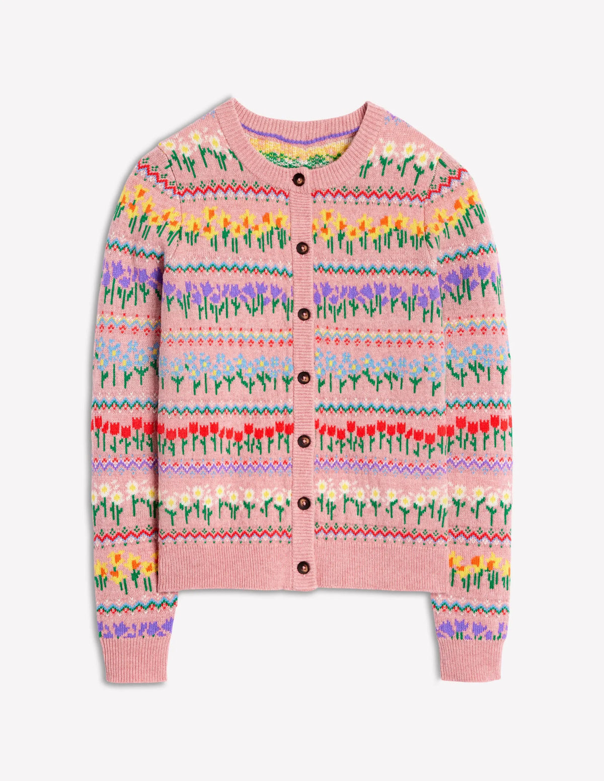 Edie Fair Isle Cardigan-Meadowsweet Pink, Flowers
