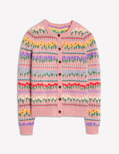 Edie Fair Isle Cardigan-Meadowsweet Pink, Flowers