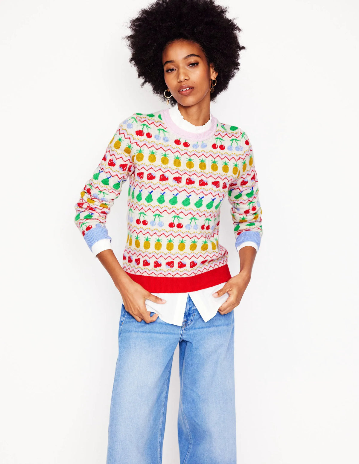 Edie Fair Isle Sweater-Ecru Marl, Fruit