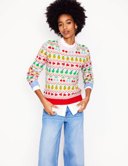 Edie Fair Isle Sweater-Ecru Marl, Fruit