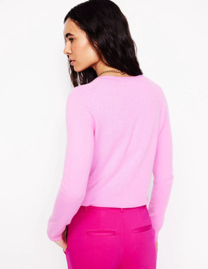 Eva Cashmere Crew Cardigan-Meadowsweet Pink