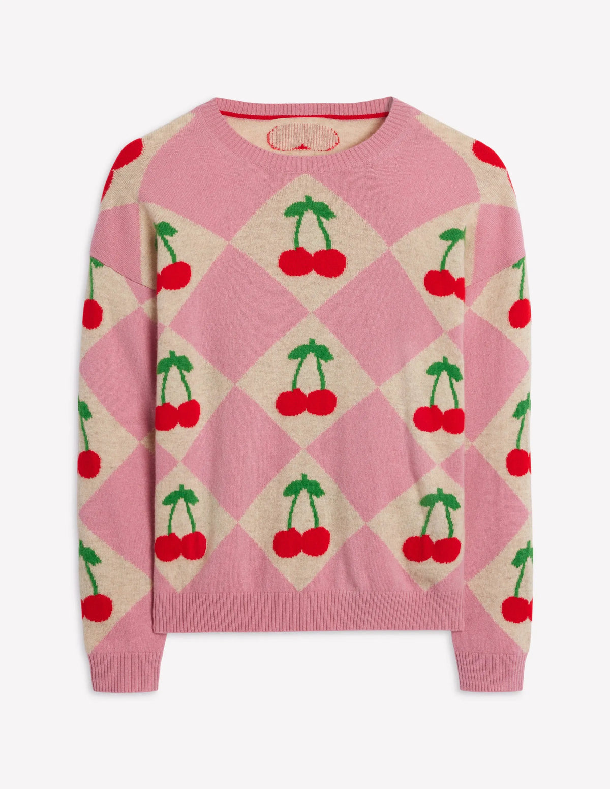 Lydia Cashmere Jumper-Pink, Cherry Argyle