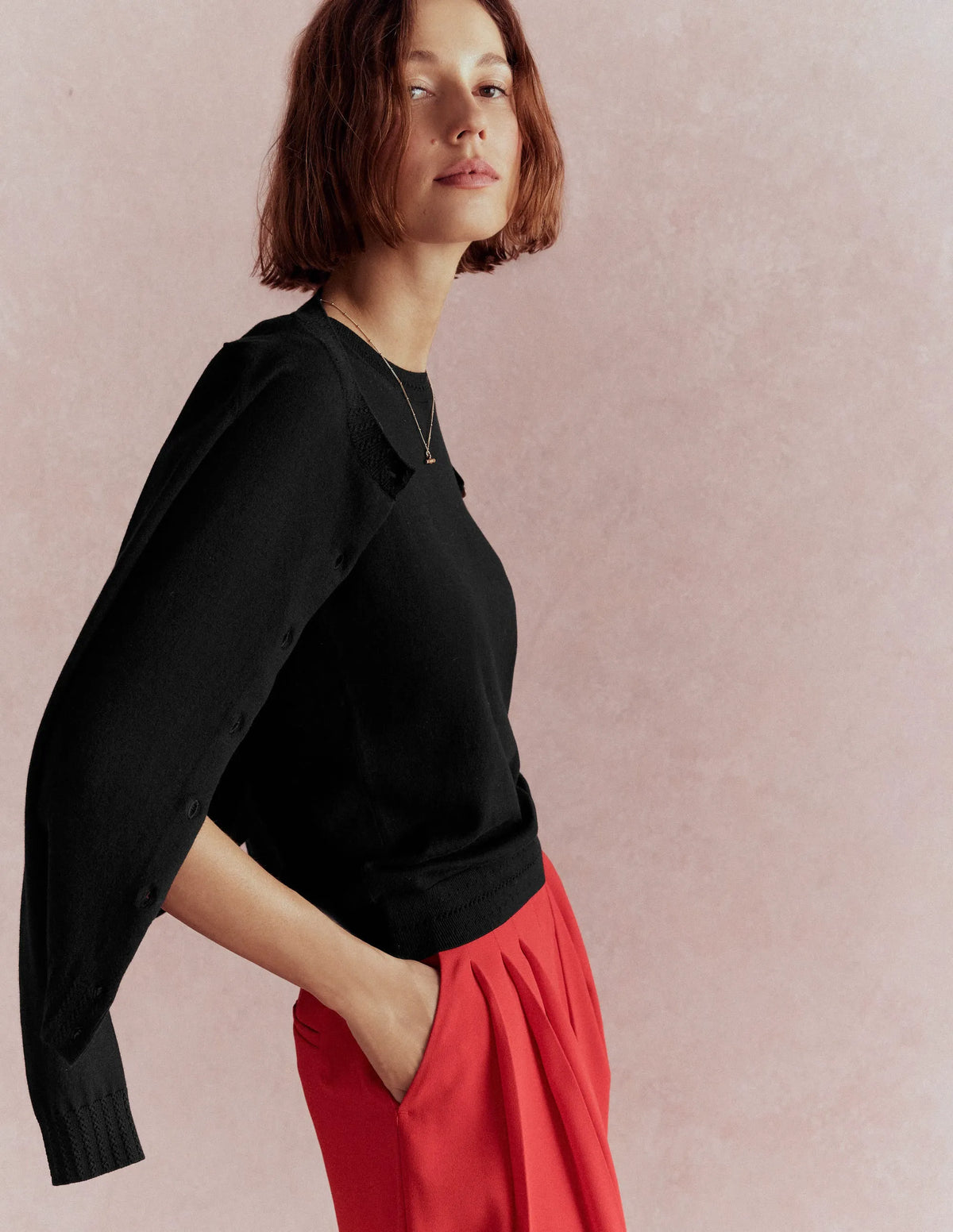 Catriona Crew Neck Cotton Vest-Black