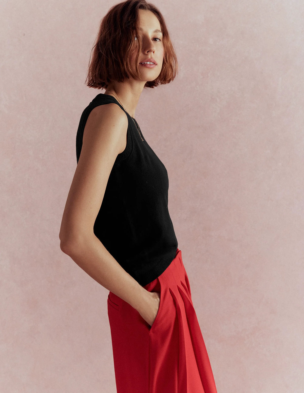 Catriona Crew Neck Cotton Vest-Black