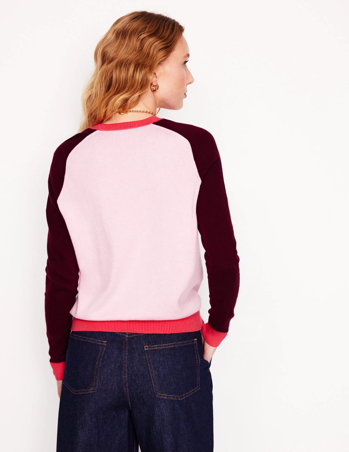 Meg Raglan Sleeve Sweater-Soft Pink, Colourblock