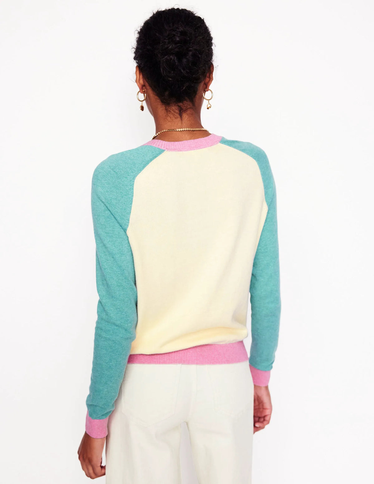 Meg Raglan Sleeve Cardigan-Warm Ivory, Colourblock