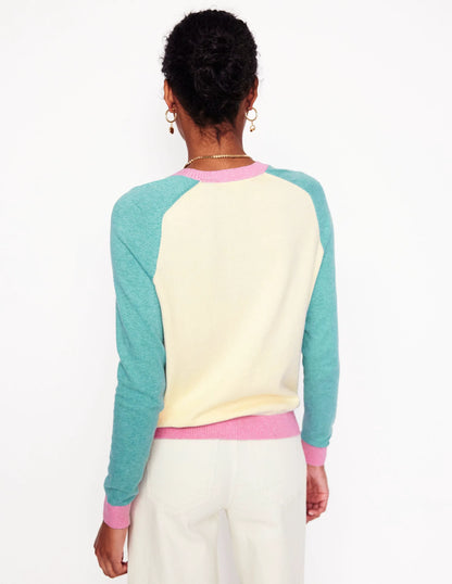Meg Raglan Sleeve Cardigan-Warm Ivory, Colourblock