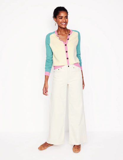 Meg Raglan Sleeve Cardigan-Warm Ivory, Colourblock