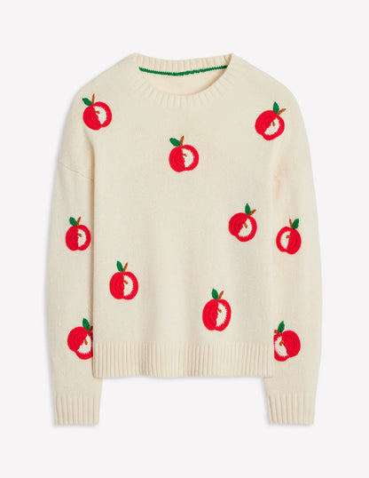 Natalie Embroidered Sweater-Warm Ivory, Apples