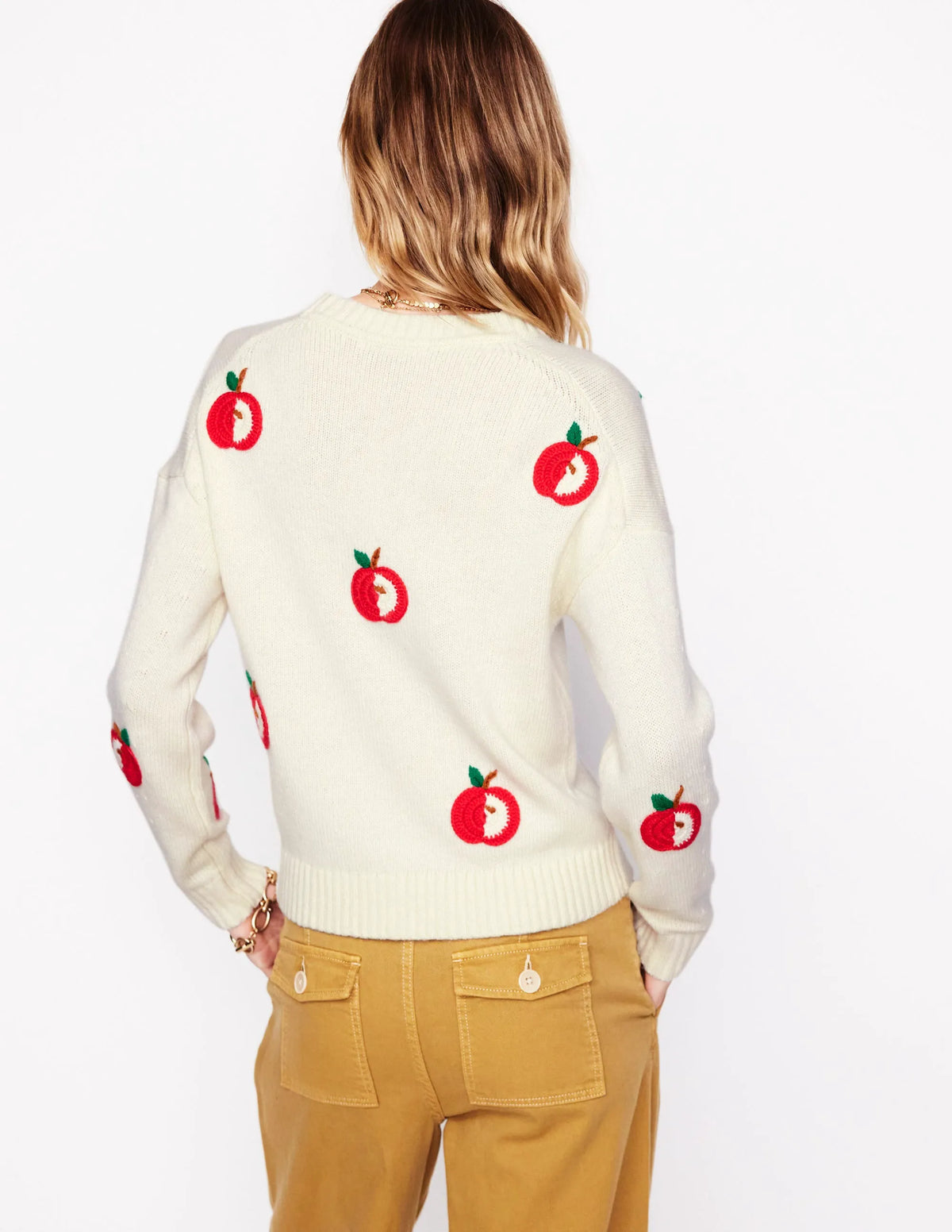 Natalie Embroidered Sweater-Warm Ivory, Apples