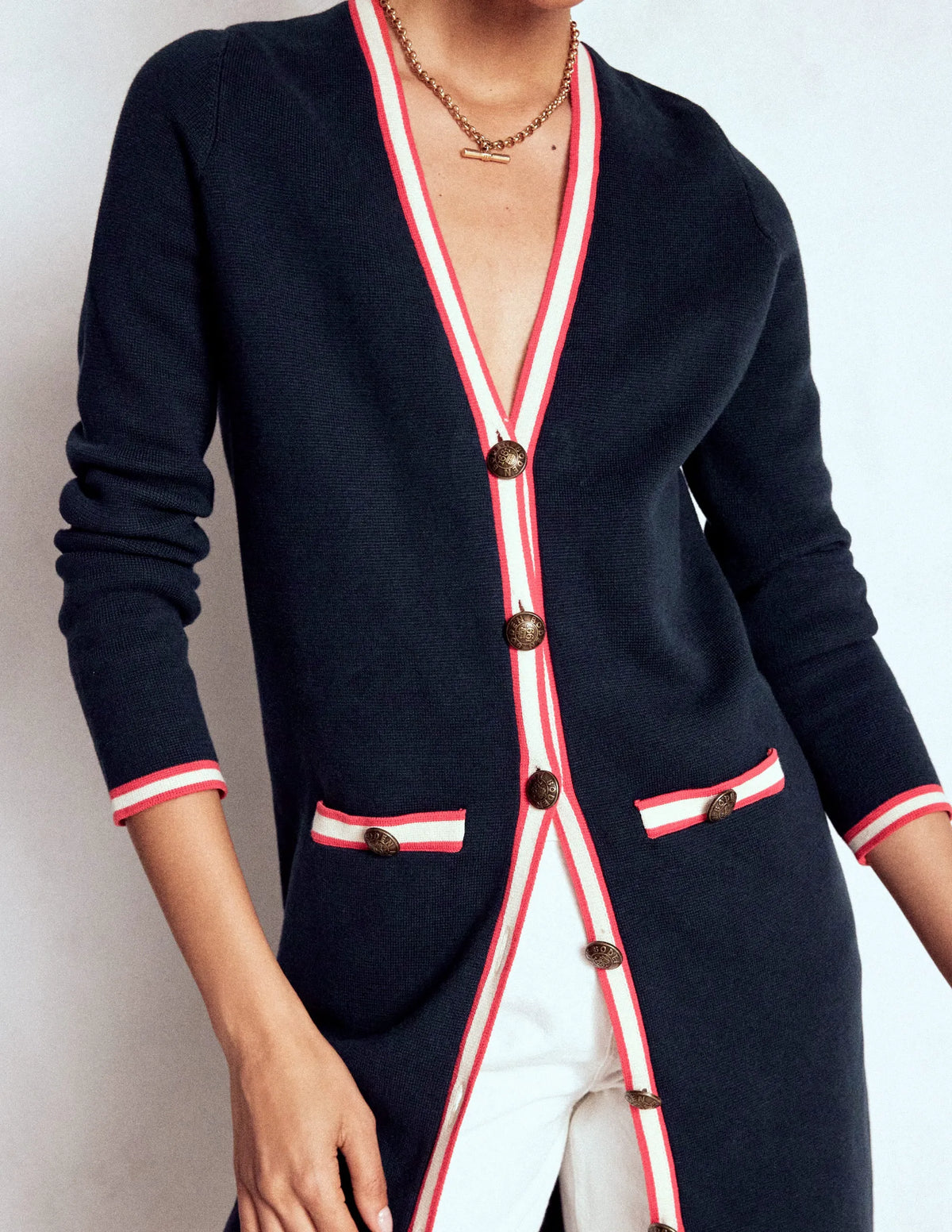 Holly Longline Knitted Jacket-Navy