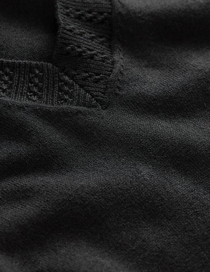Emilia Cotton V Neck Sweater-Black