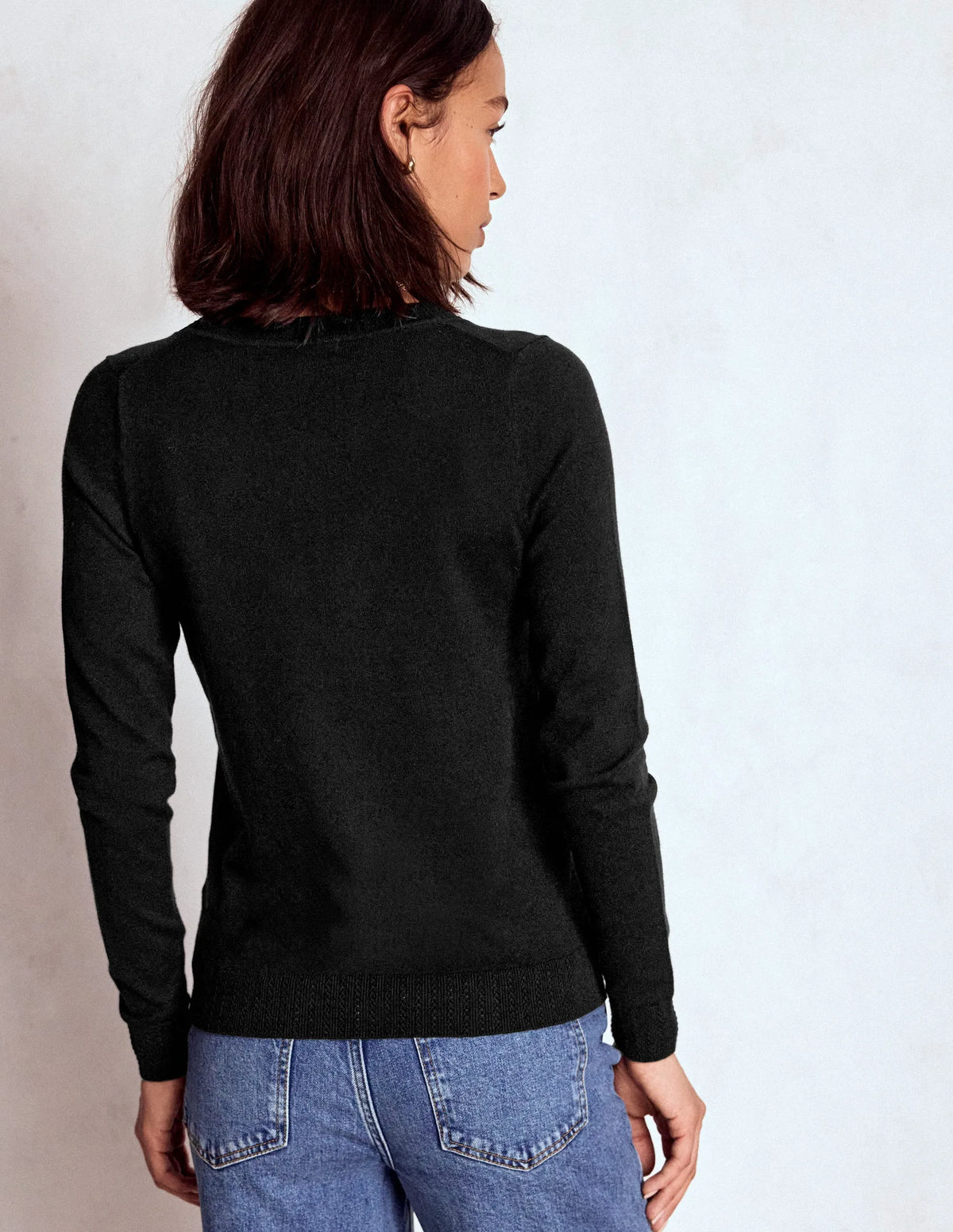 Emilia Cotton V Neck Sweater-Black