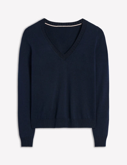 Emilia Cotton V Neck Sweater-Navy