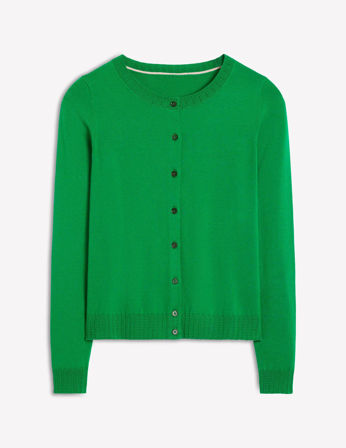 Emilia Cotton Crew Cardigan-Rich Emerald