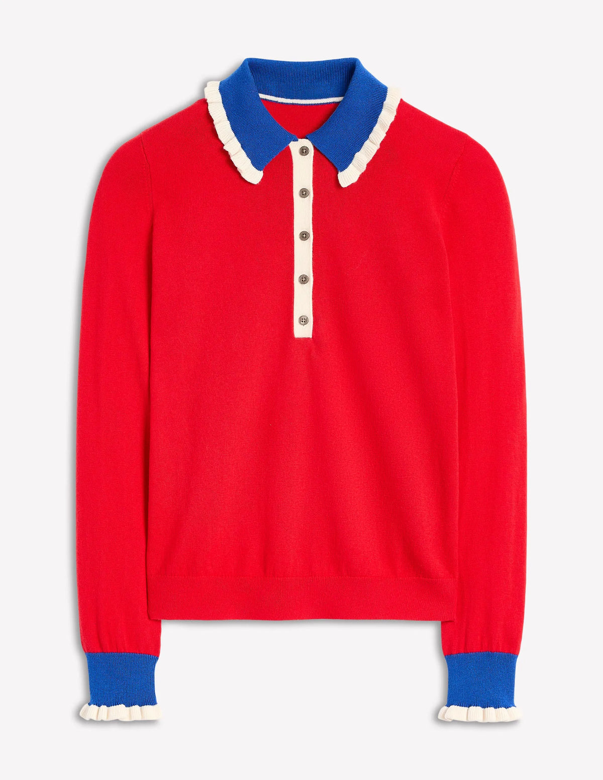 Cotton-Blend Frill Sweater-Poppy Red