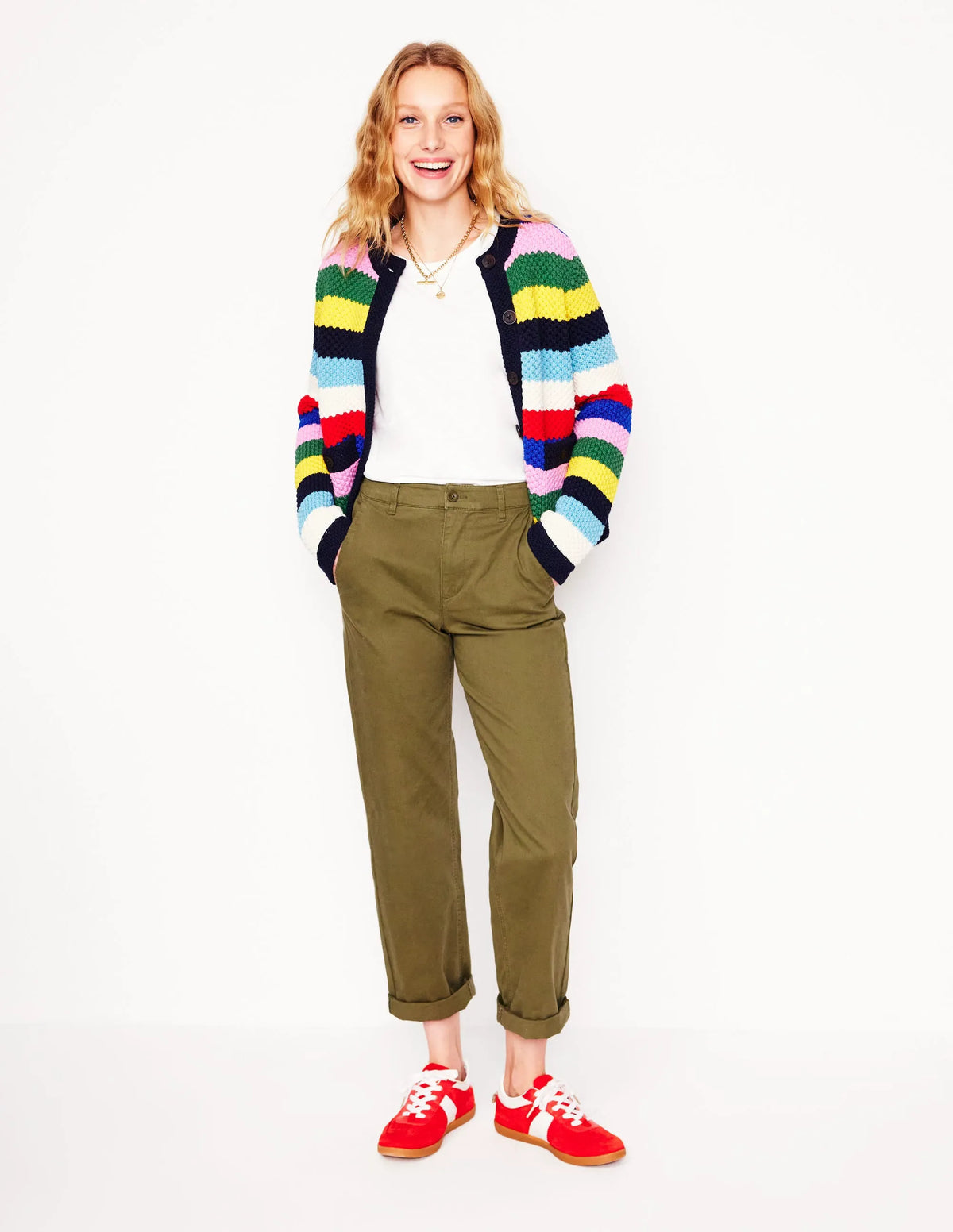Libby Knitted Jacket-Poppy Red, Blue Multi