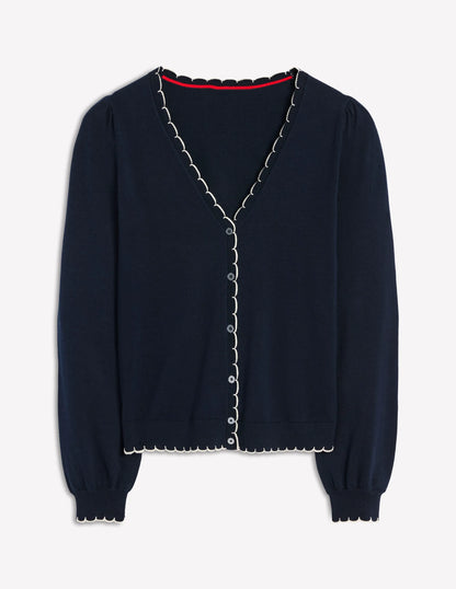 Pru Scallop Trim Cardigan-Navy