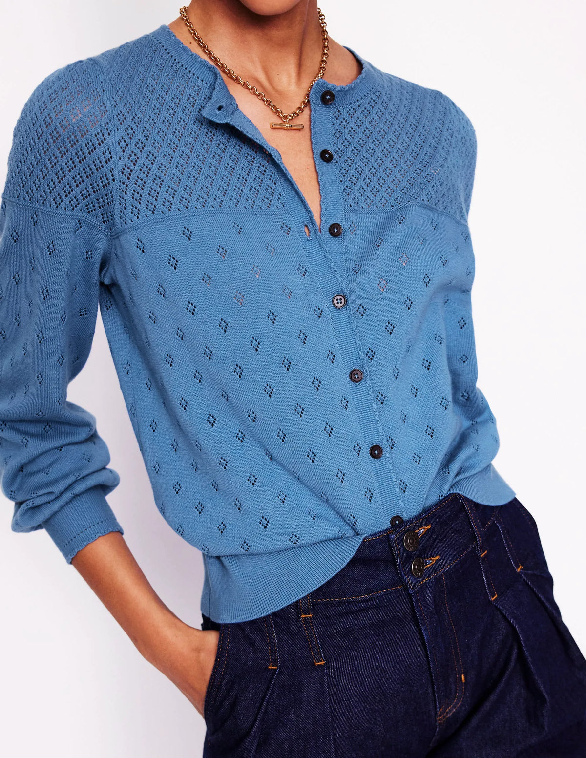 Rosalie Pointelle Cardigan-Blue River Blue