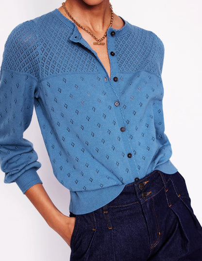 Rosalie Pointelle Cardigan-Blue River Blue