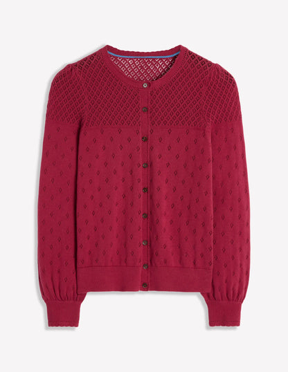 Rosalie Pointelle Cardigan-Terracotta Red