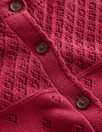 Rosalie Pointelle Cardigan-Terracotta Red