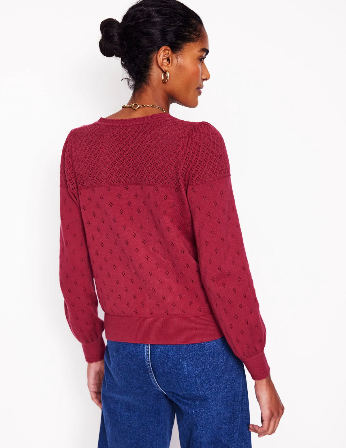 Rosalie Pointelle Cardigan-Terracotta Red