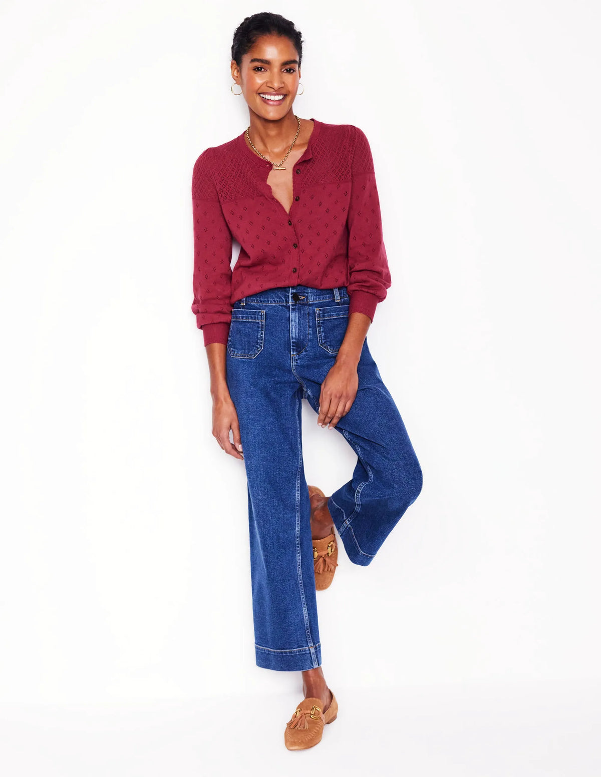 Rosalie Pointelle Cardigan-Terracotta Red