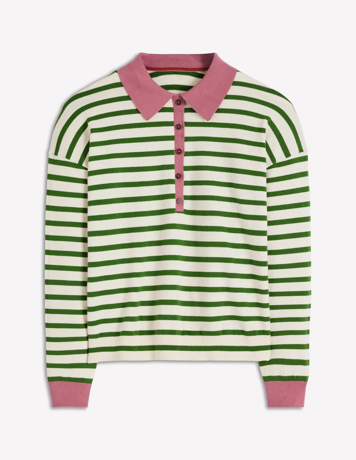 Lara Cotton Henley Jumper-Warm Ivory, Courtyard Stripe