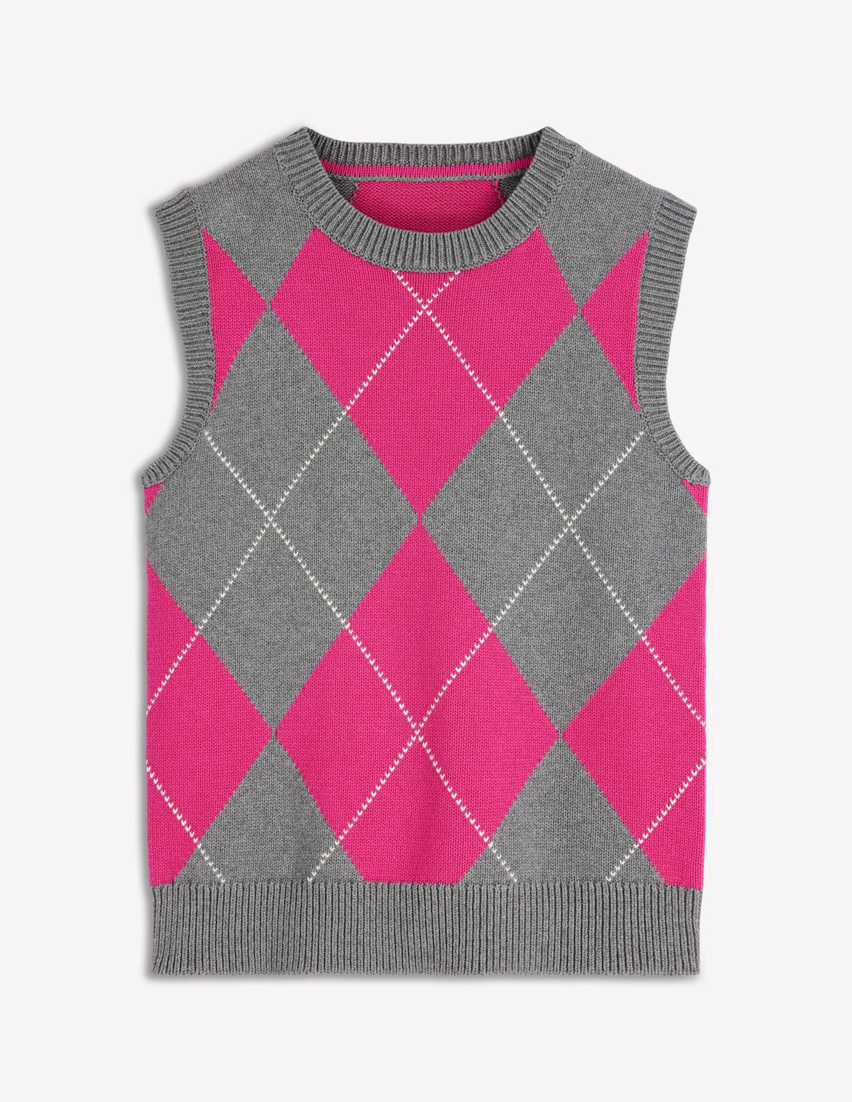 Lucy Cotton Vest-Pink/Grey Argyle