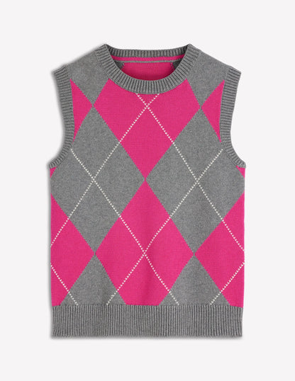 Lucy Cotton Vest-Pink/Grey Argyle