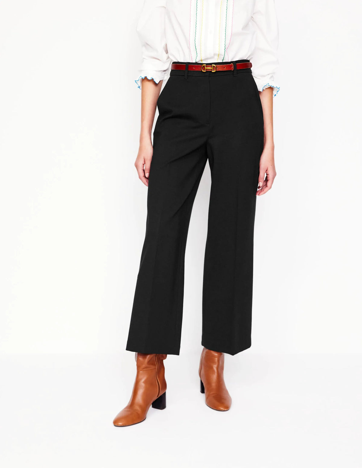 Cropped Ponte Pants-Black
