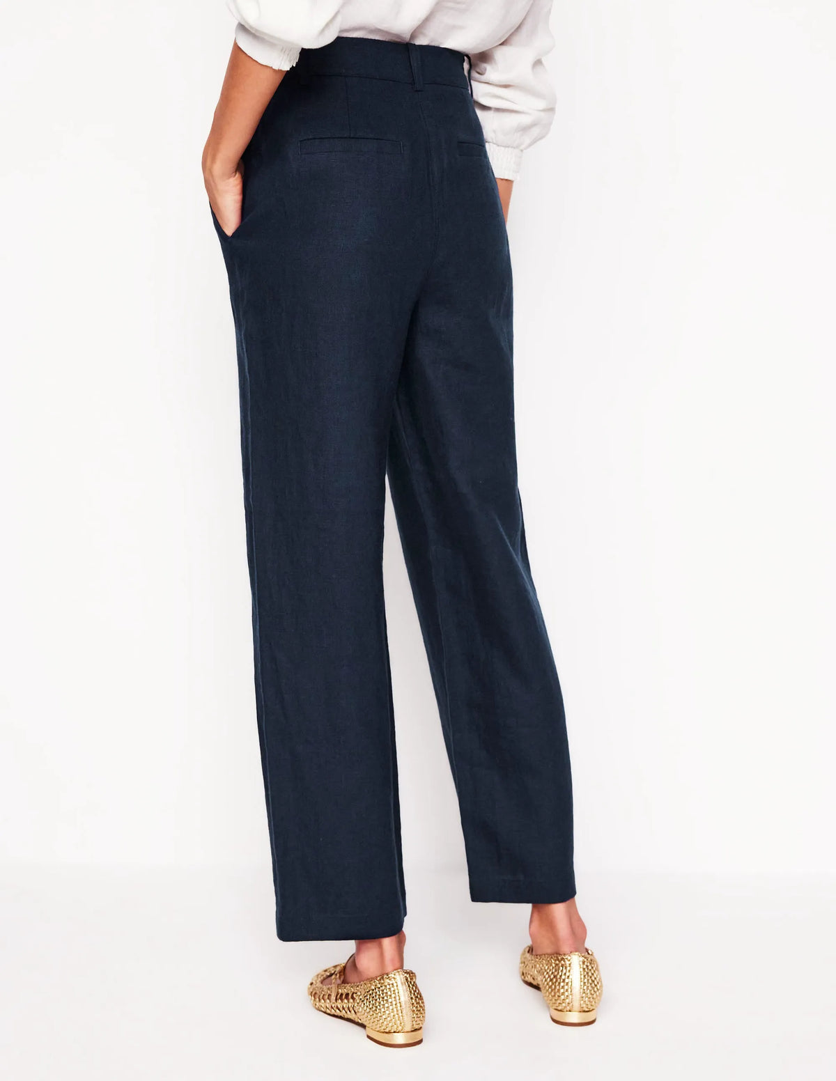 Westbourne Crop Linen Pants-Navy