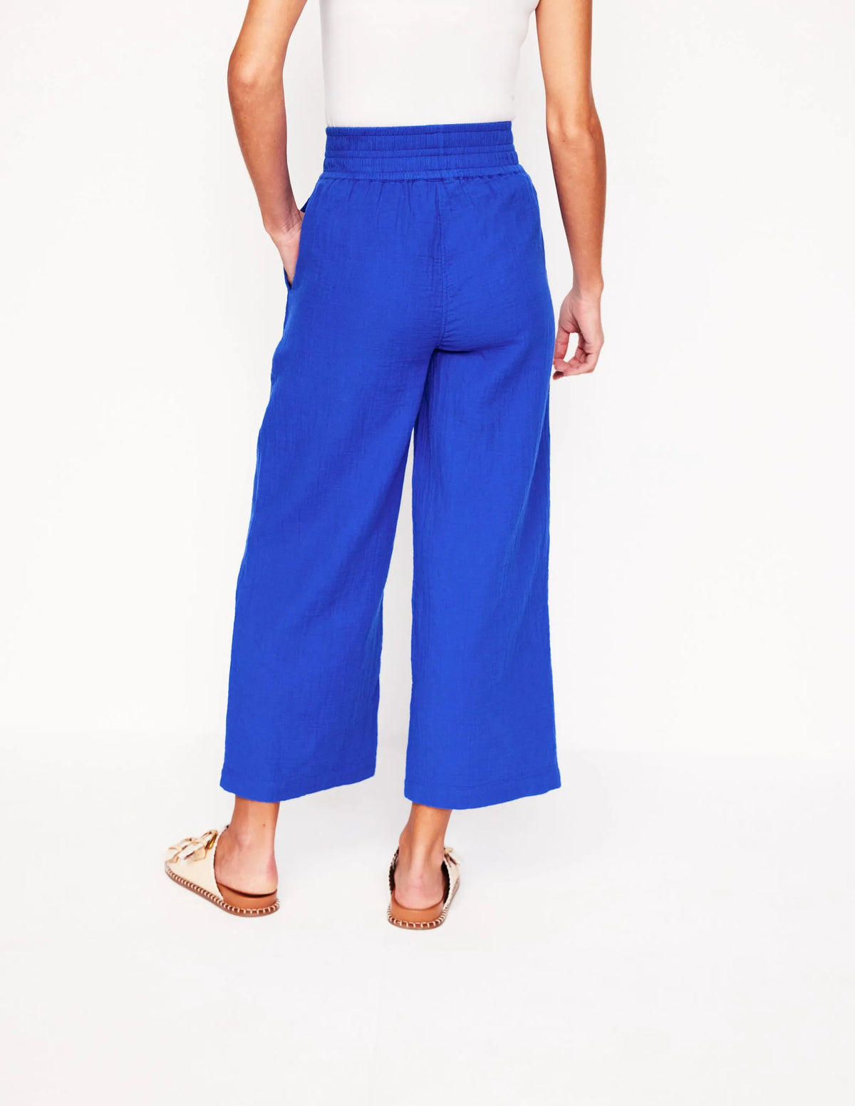 Cropped Double Cloth Pants-Bright Blue