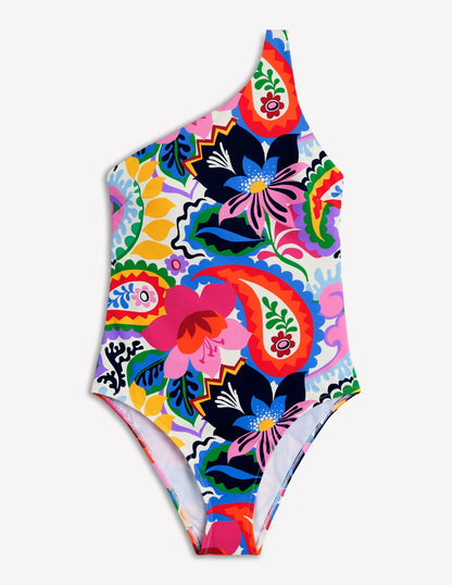 One Shoulder Swimsuit-Ivory, Botanical Paisley