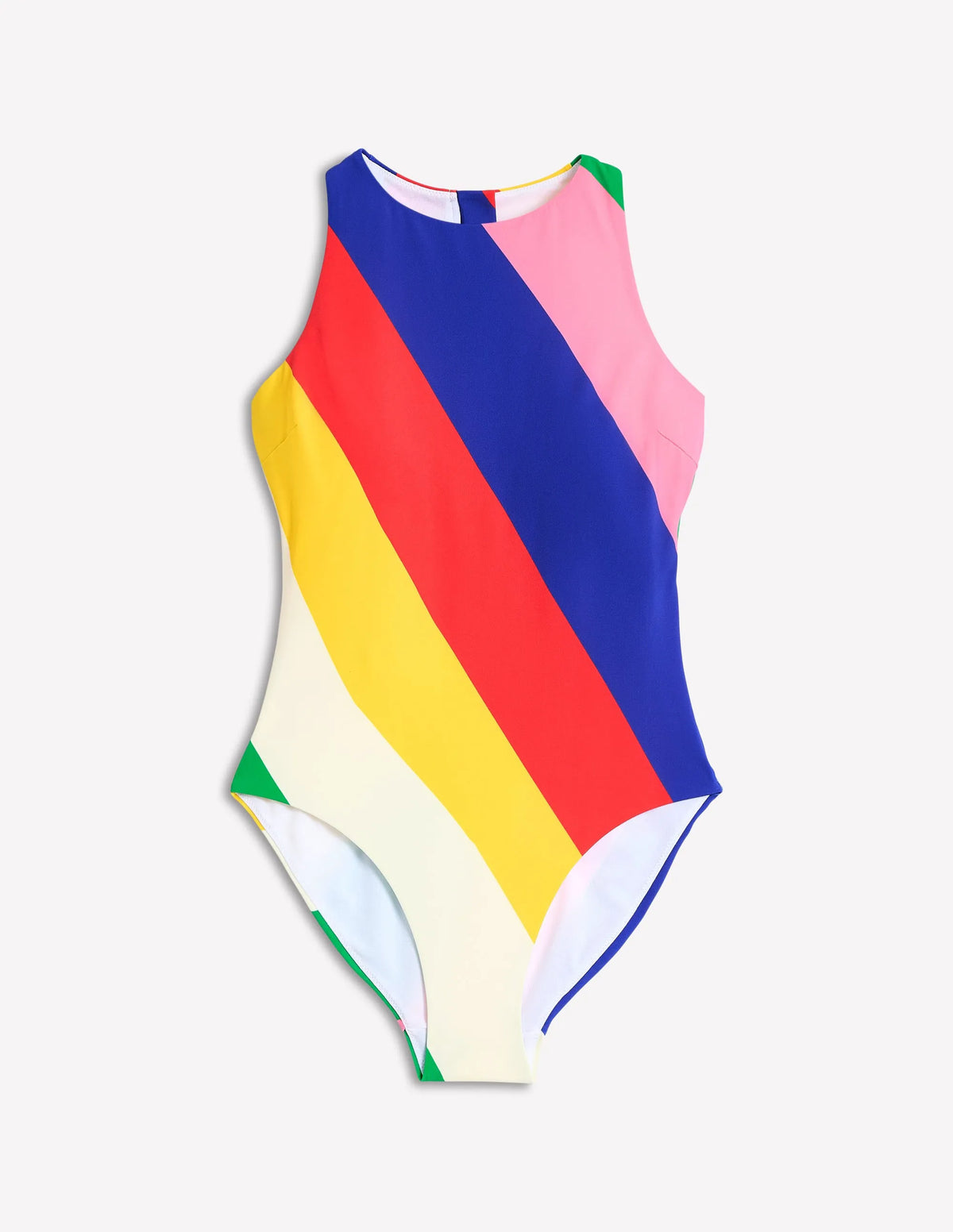 Sporty High Neck Swimsuit-Multi, Rainbow Cascade