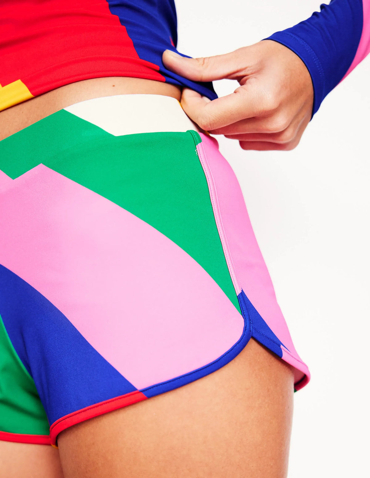Rash Guard Swim Shorts-Multi, Rainbow Cascade