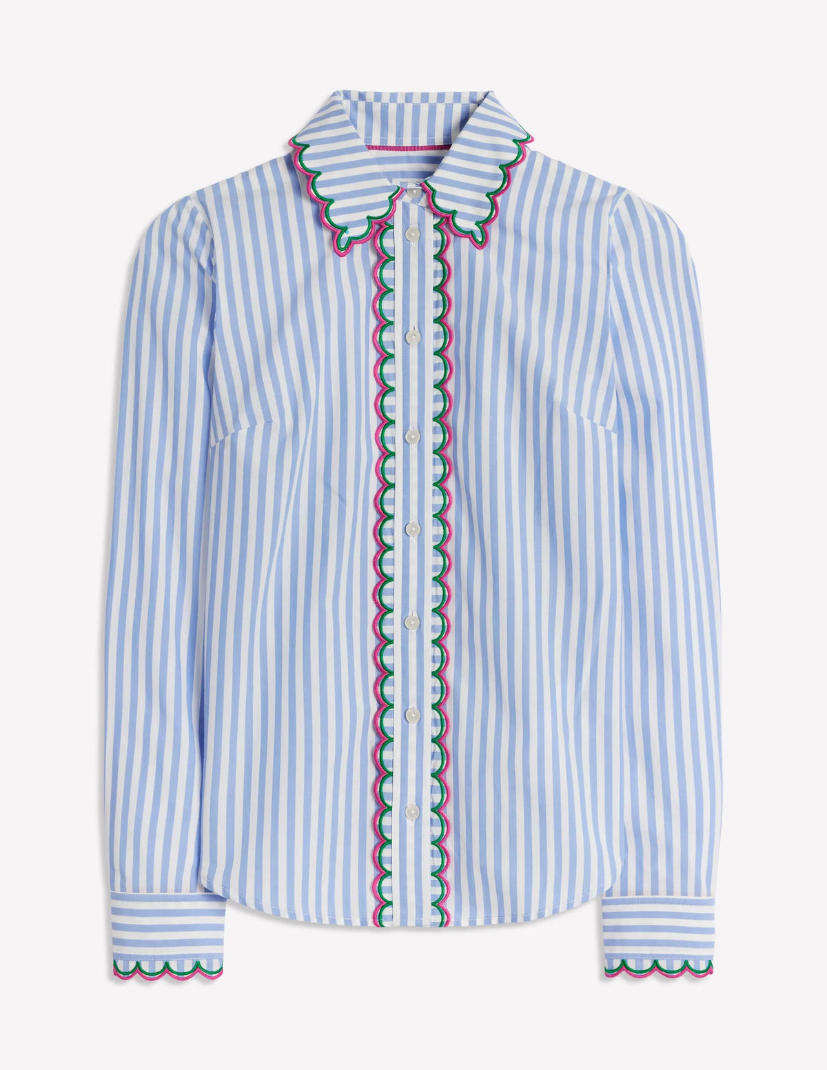 Sienna Interest Cotton Shirt-Multi, Blue and Ivory Stripe