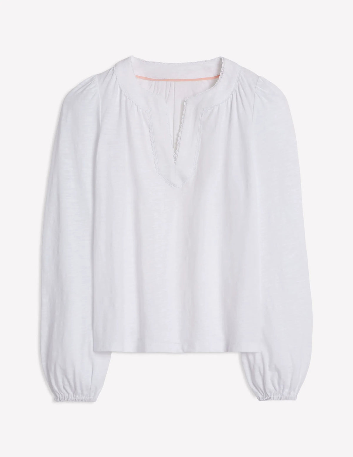 Ava Long Sleeve Trim Top-White