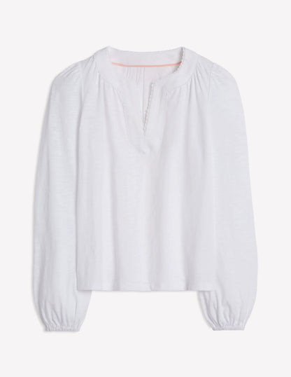 Ava Long Sleeve Trim Top-White